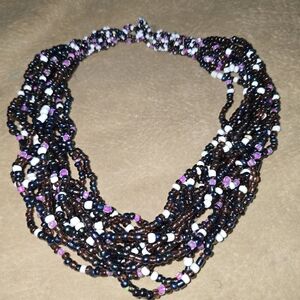 Glass Seed Beads Multistrand Purple Necklace.
